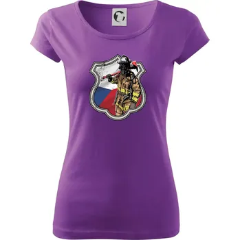 Dámské tričko Hasič erb - Česká vlajka - Dámské triko Pure - 3XL ( Fialová )