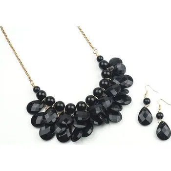Náhrdelník Flamenco Mystique Černý geometrický natrhávací náhrdelník s náušnicemi