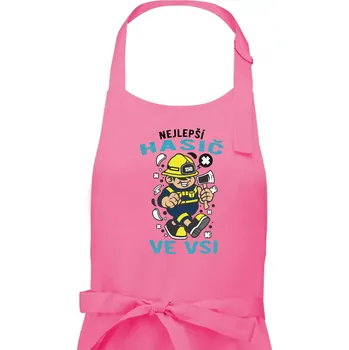Kuchyňská zástěra Nejlepší hasič ve vsi - Pánská zástěra na vaření - Univerzální velikost ( Růžová )