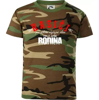 Hasiči, pro někoho obyčejné slovo, pro nás rodina - Dětské maskáčové triko - 134 cm/8 let ( Hnědý maskáč )