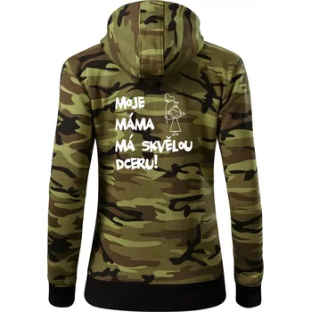 Dámská mikina Moje máma má skvělou dceru - Dámská mikina trendy zipper s kapucí - L ( Zelený maskáč )