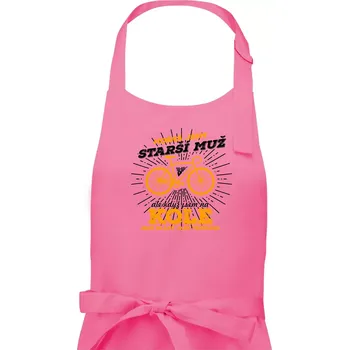 Kuchyňská zástěra Starší muž - cyklista silniční kolo - Pánská zástěra na vaření - Univerzální velikost ( Růžová )