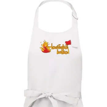 Kuchyňská zástěra Hasičská holka - oheň a sekera - Dámská zástěra na vaření - Univerzální velikost ( Bílá )