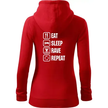 Dámská mikina Eat sleep rave repeat - Dámská mikina trendy zipper s kapucí - M ( Červená )