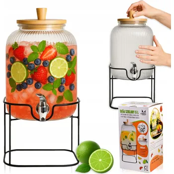 Sklenice Džbán SuperButelki Sklenice s kohoutkem, rýhovaný, na stojanu 5 l