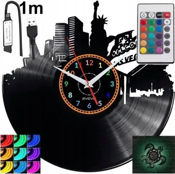 Hodiny Las Vegas Nástěnné Hodiny s LED RGB Podsvícením a Dálkovým Ovládáním - Vinylová Deska - Moderní Design