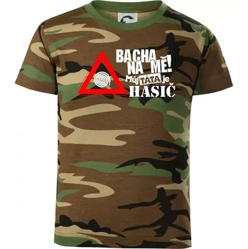 Chlapecké tričko Bacha na mě! Můj táta je hasič - Dětské maskáčové triko - 146 cm/10 let ( Hnědý maskáč )