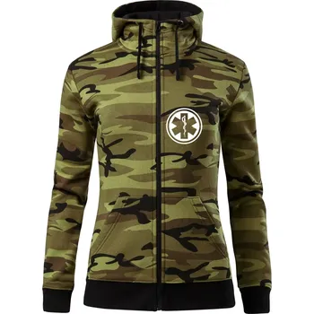 Dámská mikina Rescue logo samostatné kulaté - Dámská mikina trendy zipper s kapucí - L ( Zelený maskáč )