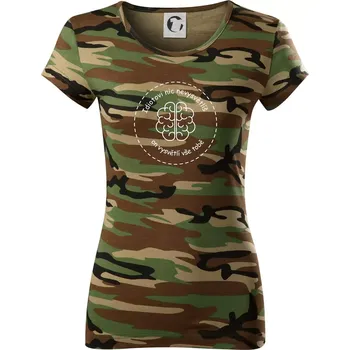 Dámské tričko Idiotovi nic nevysvětlíš, ale on vysvětlí vše tobě - Dámské maskáčové triko - XS ( Hnědý maskáč )