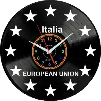 Hodiny EVROPSKÁ UNIE ITÁLIE NÁSTĚNNÉ HODINY DEKORATIVNÍ MODERNÍ VINYLOVÁ DESKA
