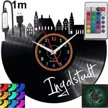 Hodiny Ingolstadt Nástěnné Hodiny s LED RGB Podsvícením na Dálkové Ovládání - Vinylová Deska NOVÉ