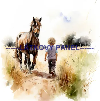 Látkový panel - Kůň a děti - KON - 115 Velikost: 15x15cm, Materiál: Úplet