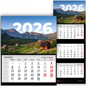 Kalendář Nástěnný Kalendář Trojdílný 2026 KRAJINY PŘÍRODY Do Kanceláře Jako Dárek Vzory