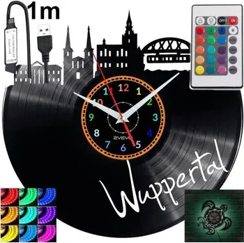 Hodiny Wuppertal Nástěnné Hodiny LED RGB Podsvícené S Dálkovým Ovládáním Vinylová Deska Moderní