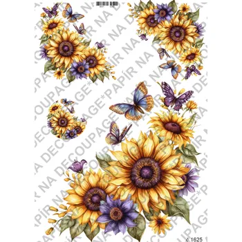 Umělecký papír Rýžový a soft papír na decoupage - Slunečnice - KB01625 Materiál: Rýžový papír, Rozměr: A4