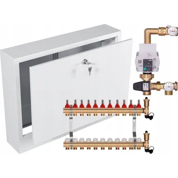 rozdělovač topení Rozdělovač pro podlahové topení 11 okruhů s oběhovým čerpadlem WILO + PEX šroubení + Skříňka pro povrchovou montáž