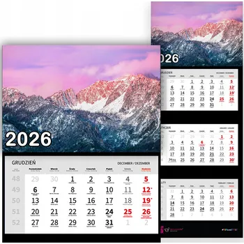 Kalendář Nástěnný Kalendář Trojdílný 2026 HORSKÉ VRCHOLY Do Kanceláře Domů Dárek Vzory