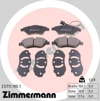 Brzdová destička Sada brzdových destiček, kotoučová brzda ZIMMERMANN 23711.190.1