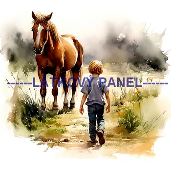 Látkový panel - Kůň a děti - KON - 119 Velikost: 40x40cm, Materiál: Úplet