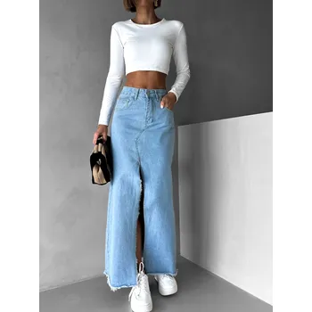 Dámské šaty Modrá dlouhá long džínová sukně WIDALAN Velikost: M