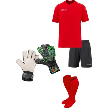 dětský brankářský set saller SUMMER BARVA: 150 červená-černá, Velikost: 140, rukavice vel. 6