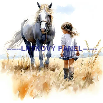 Látkový panel - Kůň a děti - KON - 112 Velikost: 15x15cm, Materiál: Kočárkovina