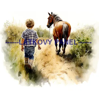 Látkový panel - Kůň a děti - KON - 118 Velikost: 60x60cm, Materiál: Kočárkovina
