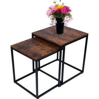 Konferenční stolek Kávové stolky čtvercové sada 2v1 loft konferenční stolek stůl stolek dub antický