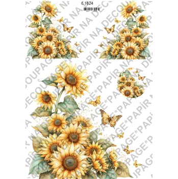 Umělecký papír Rýžový a soft papír na decoupage - Slunečnice - KB01624 Materiál: Soft, Rozměr: A4