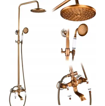 Vodovodní baterie Sprchová a vanová baterie s dešťovou hlavicí, nástěnná, mosaz, retro styl