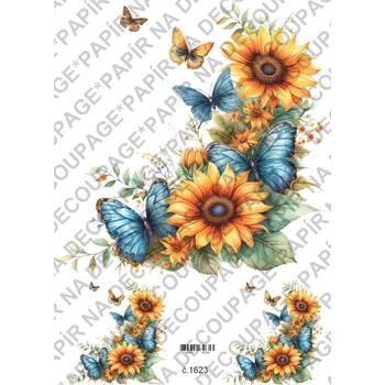 Umělecký papír Rýžový a soft papír na decoupage - Slunečnice - KB01623 Materiál: Soft, Rozměr: A4