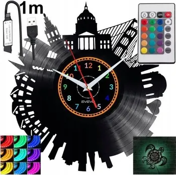 Hodiny San Fransisco Nástěnné Hodiny s LED RGB Podsvícením na Dálkové Ovládání - Vinylová Deska