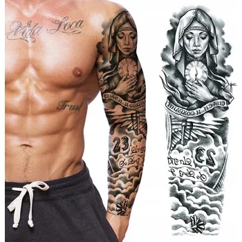 Odstranitelné tetování TETOVÁNÍ RUKÁV Panna Maria HODINY 23 OMYVATELNÉ DOČASNÉ VODĚODOLNÉ