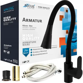 Vodovodní baterie Kuchyňská baterie černá s ohebnou flexibilní dvousložkovou hubicí