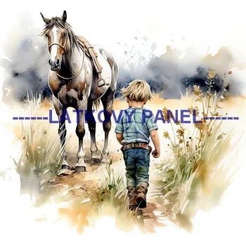Látkový panel - Kůň a děti - KON - 116 Velikost: 15x15cm, Materiál: Kočárkovina