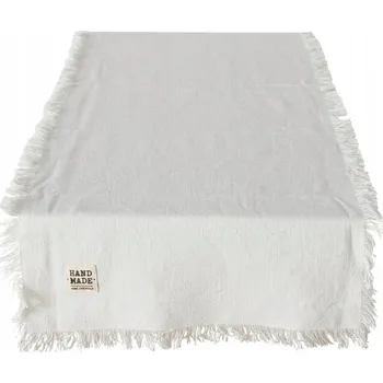 ubrus BAVLNĚNÝ DEKORAČNÍ BĚHOUN NA STŮL 40 X 140 CM BÍLÝ, RUČNÍ VÝROBA
