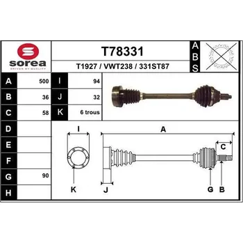Hřídel nápravy Hnací hřídel EAI T78331