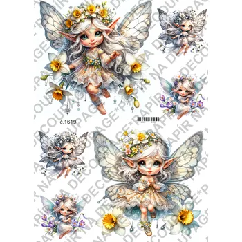 Umělecký papír Rýžový a soft papír na decoupage - Víla bílá - KB01619 Materiál: Soft, Rozměr: A4