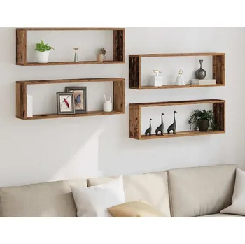 police vidaXL Nástěnná police s policí 4 pcs Staré dřevo 80 x 15 x 26 cm [862640]
