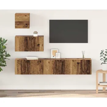 Obývací stěna vidaXL Sestava TV skříněk Nástěnný 4 pcs Staré dřevo kompozitní dřevo [3393435]