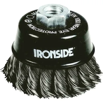 IRONSIDE Ocelový hrncový kartáč Ø 80 mm, pro úhlovou brusku, copánkový drát, se závitovým připojením M14, tloušťka drátu