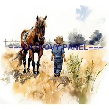 Látkový panel - Kůň a děti - KON - 121 Velikost: 30x30cm, Materiál: Kočárkovina