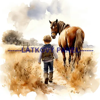 Látkový panel - Kůň a děti - KON - 117 Velikost: 20x20cm, Materiál: Úplet
