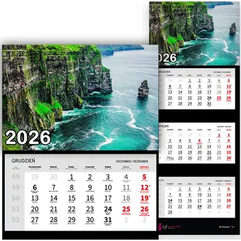 Kalendář Nástěnný Kalendář Trojdílný 2026 ÚPLNĚ SVĚTLA Do Kanceláře Jako Dárek Vzory