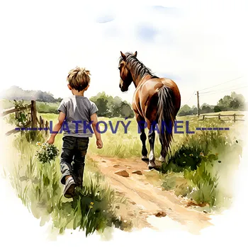 Látkový panel - Kůň a děti - KON - 123 Velikost: 15x15cm, Materiál: Kočárkovina