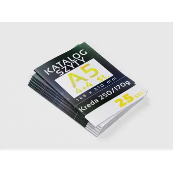 Obraz Katalog šitý A5 vertikální Brožura 25 ks křída 250 g/170 g tisk CMYK 8 stran