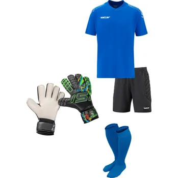 Saller SUMMER dětský brankářský set BARVA: 100 modrá-černá, Velikost: 164, rukavice vel. 7 Letní brankářský komplet pro mládež – dres, šortky, stulpny a rukavice
