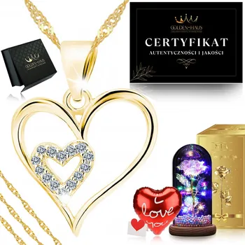 Obraz ZLATÝ NÁHRDELNÍK SRDCE RŮŽE VĚČNÁ LED DÁREK PRO ŽENU K 1.-99. NAROZENINÁM