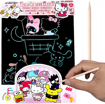 kreativní sada ŠKRÁBACÍ OBRÁZKY S DUHOVÝM PODKLADEM KUROMI ŠKRABADLO PRO DĚTI, STYLUS, KREATIVNÍ ZÁBAVA