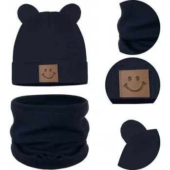 Čepice Dětská souprava, set: ČEPICE + NÁKRČNÍK, podzimní, BAVLNA 95%, velikost 44-48, tmavě modrá (granátová)